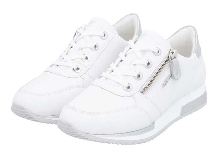 Remonte Schn&uuml;r-Sneaker mit silberfarben schimmerndem Kontrast-Besatz WEISS