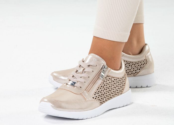 ELENA EDEN, sommerliche Damen-Sneaker, Weite G, mit herausnehmbarem Fu&szlig;bett MATTGOLD