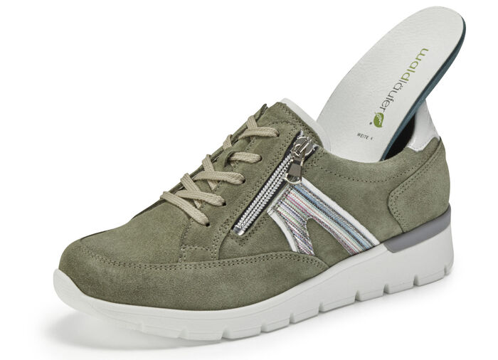 Waldläufer Schnürschuh aus interessantem Materialmix OLIV-WEISS