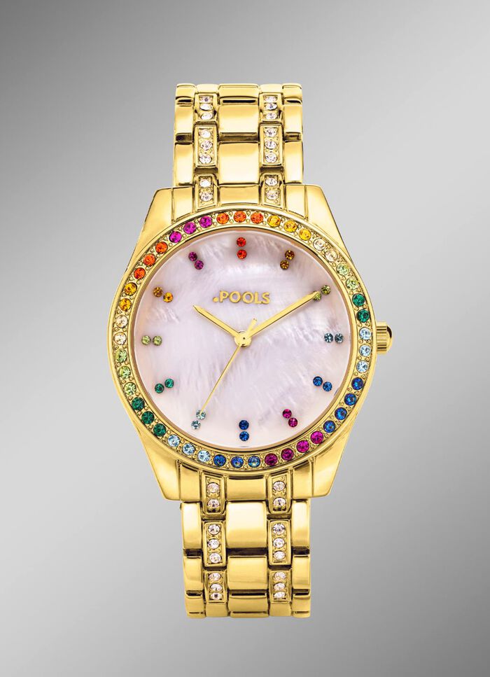 Pools Quartz-Damenuhr mit Metallbandgeh&auml;use 