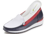 Waldläufer, klassische Damen-Slipper, Weite H, mit herausnehmbarem Fußbett BLAU-WEISS-ROT