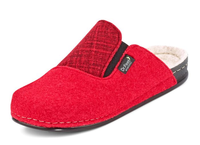 Laurina, klassische Damen-Hausschuhe, Weite H, mit Gummizug ROT