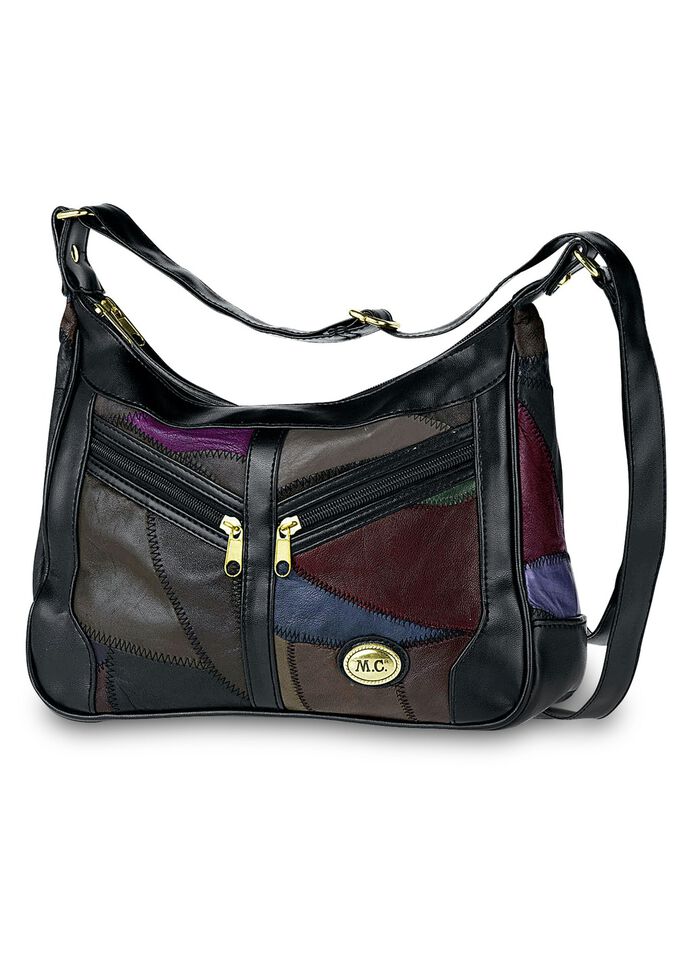 Patchwork-Tasche aus Nappaleder mit Synthetik-Einsätzen SCHWARZ-MULTICOLOR