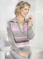 Pullover in Doppel-Optik GRAU MELIERT-WEISS-ROSA
