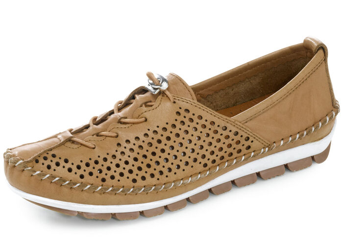 Gemini, bequeme Damen-Slipper, Weite G, mit herausnehmbarem Fußbett CAMEL
