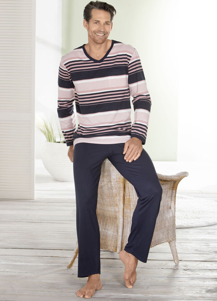 Schlafanzug mit V-Ausschnitt und offenen Abschlüssen 