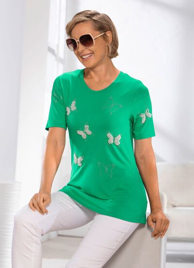 Shirt mit interessanter Perlen- und Strasszier in 2 Farben 