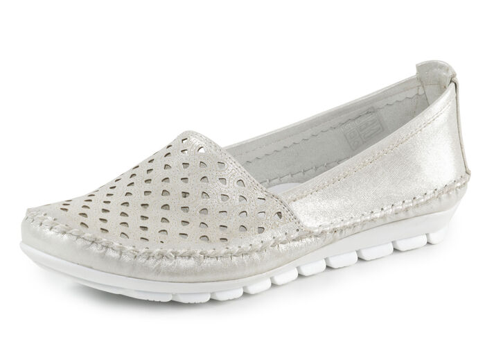 Gemini Mokassin-Slipper aus weichem, glänzend geprägtem Nappaleder MATTSILBER