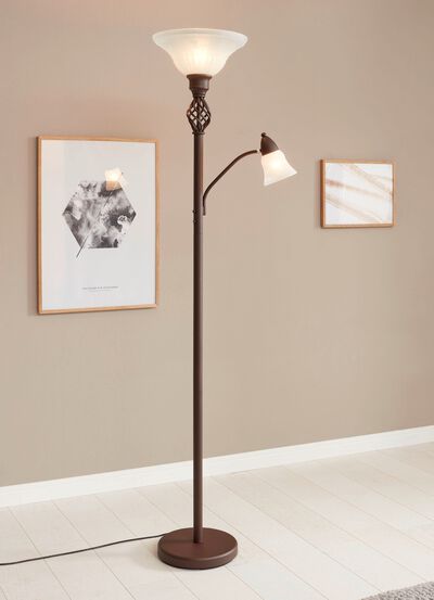 Stehleuchte aus Metall mit Glasschirmen 