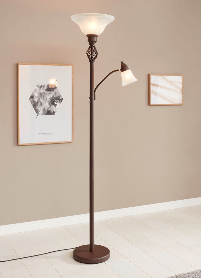 Stehleuchte aus Metall mit Glasschirmen 