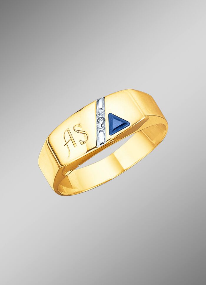 Herrenring mit Diamant und Safir 