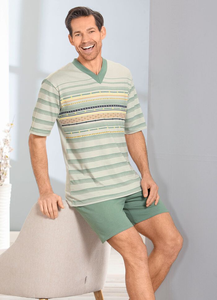 Shorty mit V-Ausschnitt und platziertem Druckmotiv vorne 