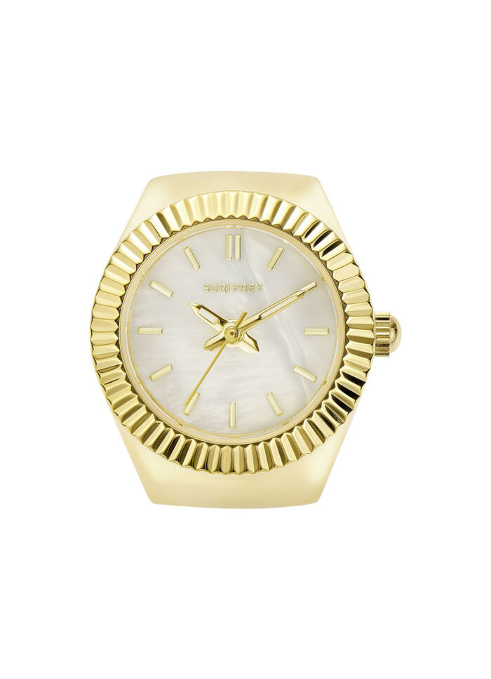 Goldfarbene Quarz-Ringuhr mit Zugband 