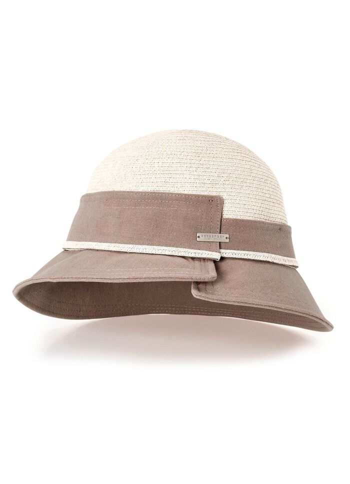 Seeberger Hut mit Krempe und Zierband aus Papierstroh BEIGE-TAUPE
