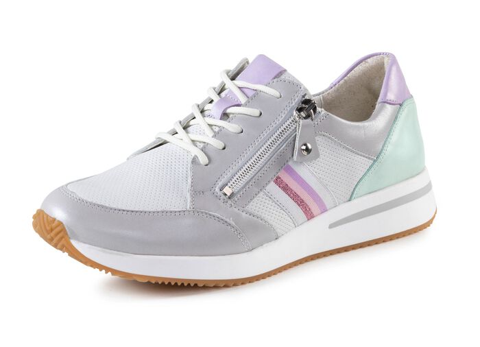 Waldl&auml;ufer Schn&uuml;rschuh mit zart schimmerndem Nappaleder mit Textil-Besatz SILBERGRAU-MULTICOLOR