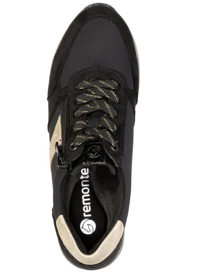 Remonte, trendige Damen-Sneaker, Weite G, mit herausnehmbarem Fußbett SCHWARZ-GOLD