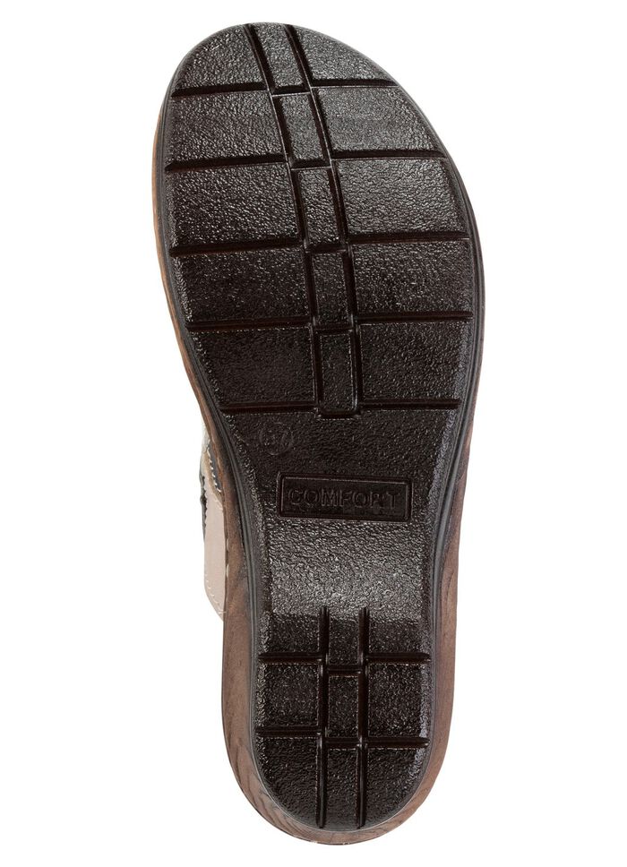 ELENA EDEN Pantolette mit dezenter Knitter-Struktur TAUPE-MARINE-WEISS