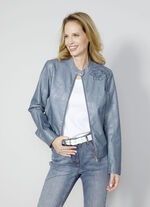 Lederimitatblazer mit toniger floral platzierter Stickerei 