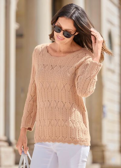 Pullover im Mustermix und mit Wellenabschl&uuml;ssen 