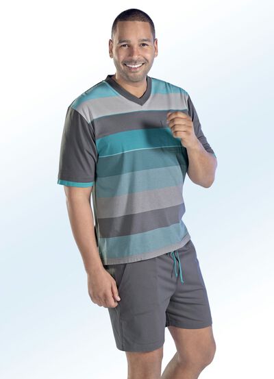 Hajo Klima Komfort Shorty mit V-Ausschnitt und garngefärbtem Ringeldessin 