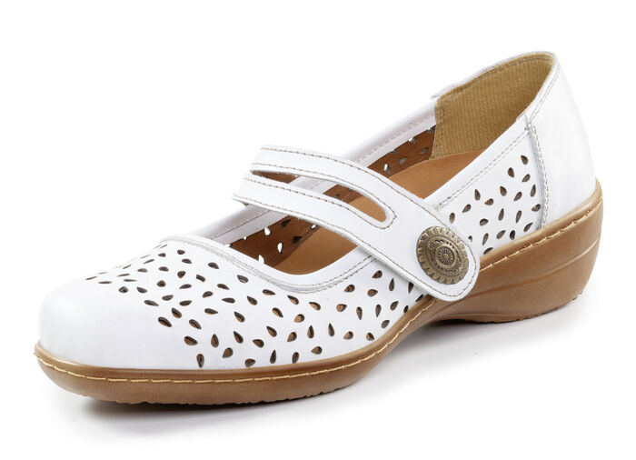 ELENA EDEN, sommerliche Damen-Spangenschuhe, Weite H, mit herausnehmbarem Fußbett WEISS