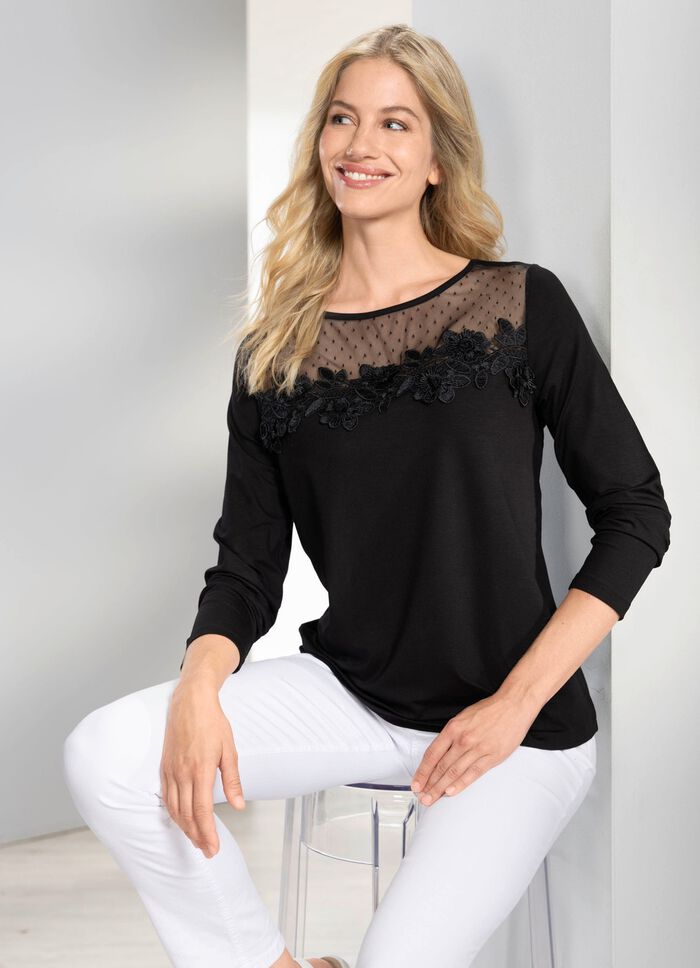 Shirt-Tunika mit Mesh-Einsatz 