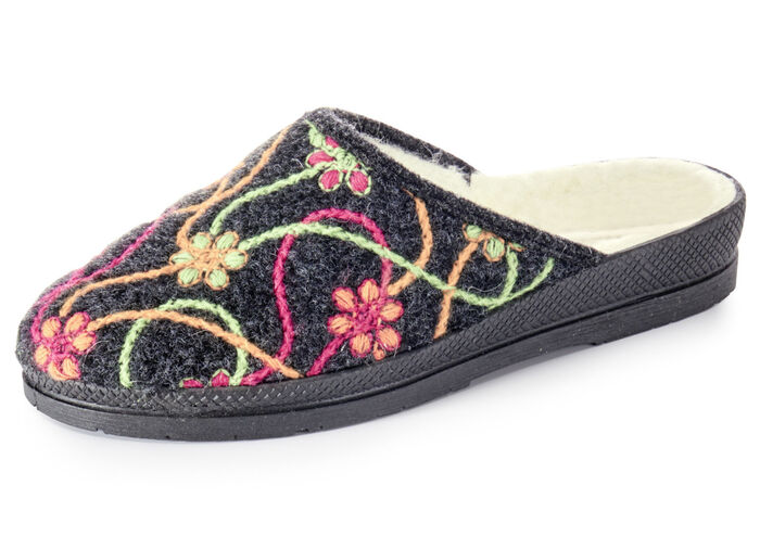 Warme Damen-Hausschuhe, mit Schurwolle ANTHRAZIT-BUNT