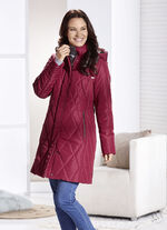 Kurzmantel mit Kunstpelz-Innenausstasttung in der Kapuze RUBINROT