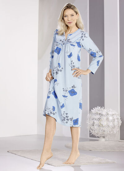 Nachthemd, wadenlang mit Knopfleiste  