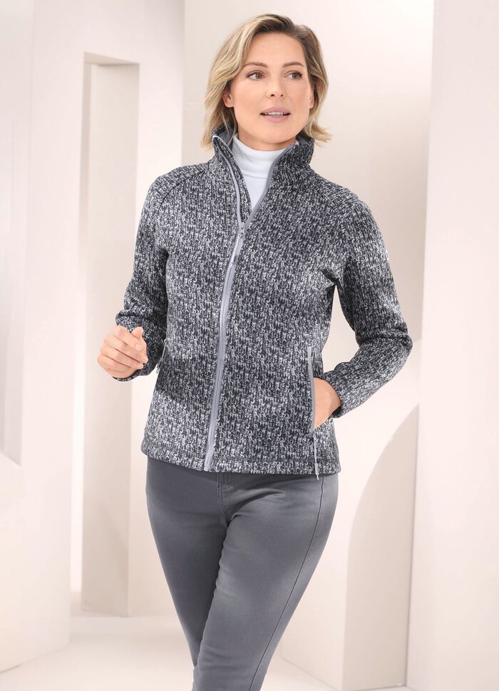 Fleecejacke in Strickoptik SCHWARZ-GRAU