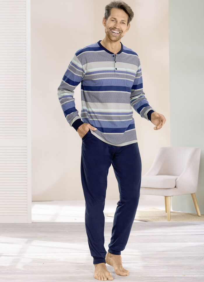 Schlafanzug mit Knopfleiste und Bündchenabschlüssen 