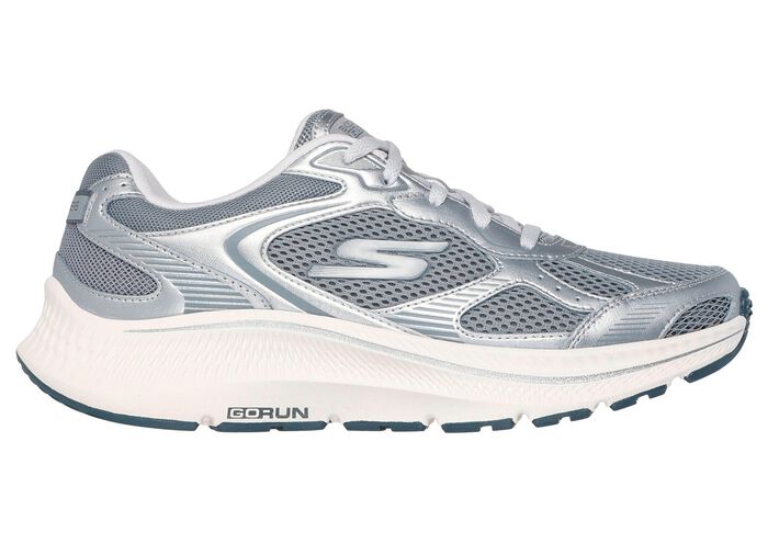 SKECHERS, sportliche Damen-Sneaker, mit herausnehmbarem Fu&szlig;bett SILBER-GRAU