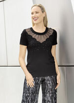 Shirt-Tunika mit Netz-Einsatz SCHWARZ