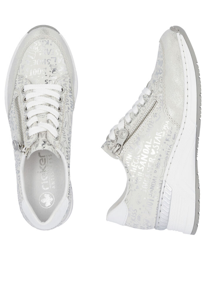 Rieker Schnür-Sneaker aus bedrucktem Synthetikmaterial HELLGRAU-SILBER