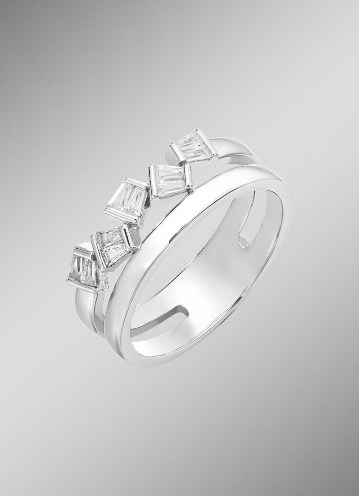 Moderner Damenring mit synth. Zirkonia 