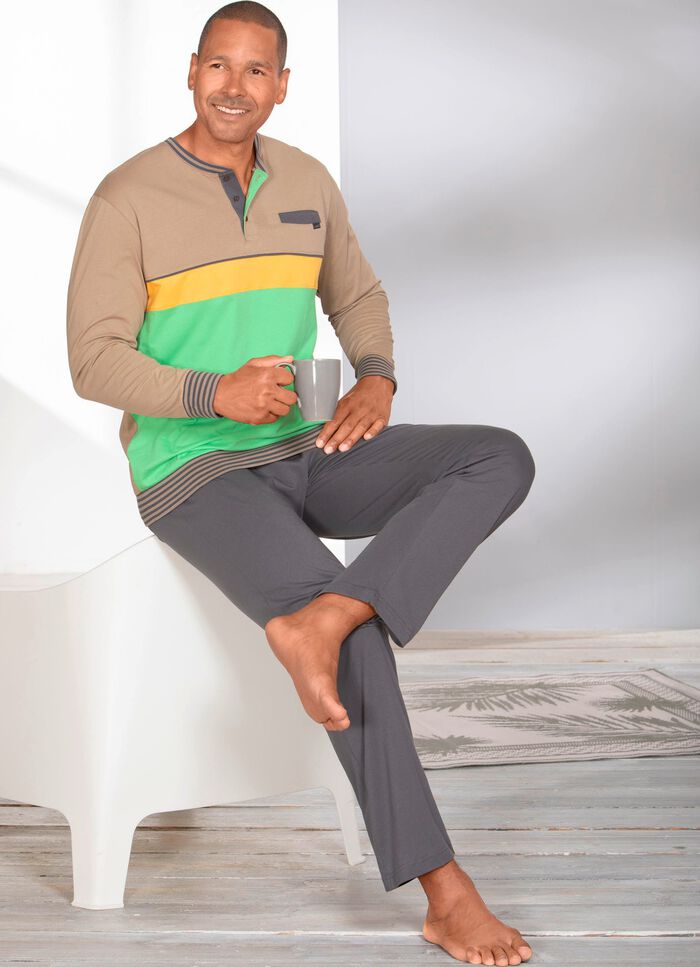 Schlafanzug mit Knopfleiste und offenen Beinabschl&uuml;sen 