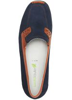Waldl&auml;ufer, bequeme Damen-Slipper, Weite H, mit herausnehmbarem Fu&szlig;bett MARINE-COGNAC