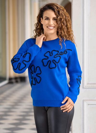 Pullover mit Bl&uuml;tenapplikationen 