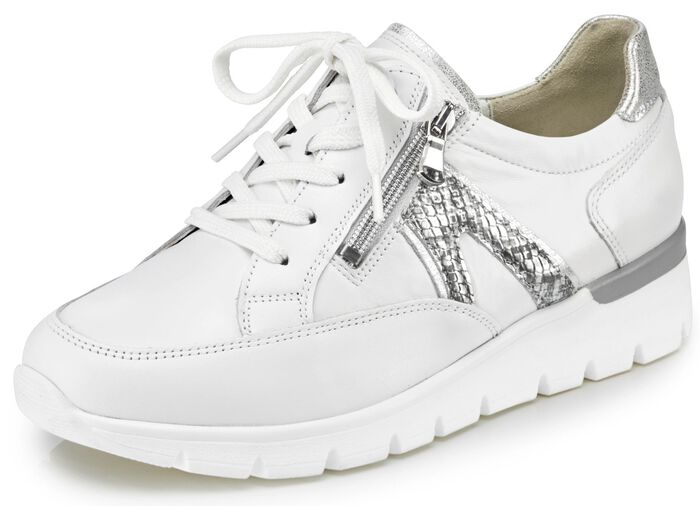 Waldläufer Schnürschuh aus interessantem Materialmix WEISS-ALTSILBER