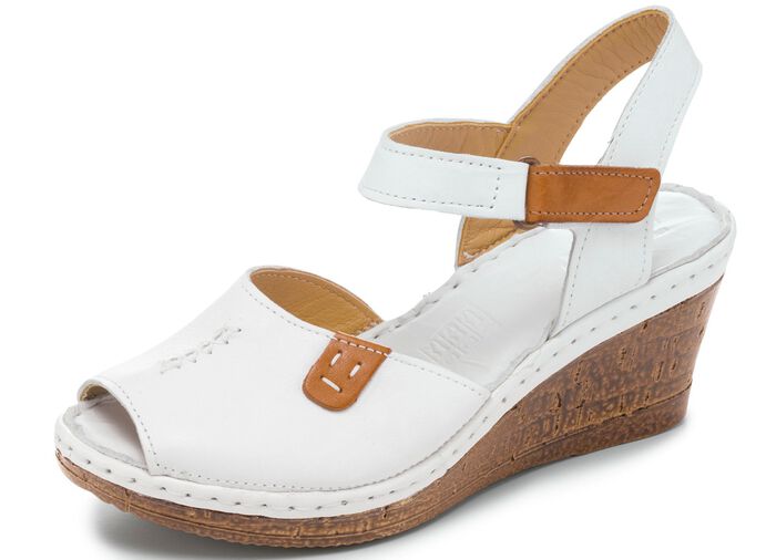 Gemini Sandalette aus schattiertem Rind-Nappaleder WEISS-COGNAC