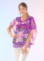 Shirtbluse mit Chiffon-&Uuml;berwurf in 2 Farben FLIEDER-AUBERGINE-BEIGE