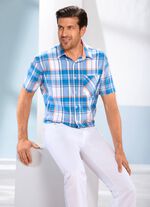 Sommerliches, kariertes "Milano Italy"-Hemd T&Uuml;RKIS-WEISS-ORANGE KARIERT