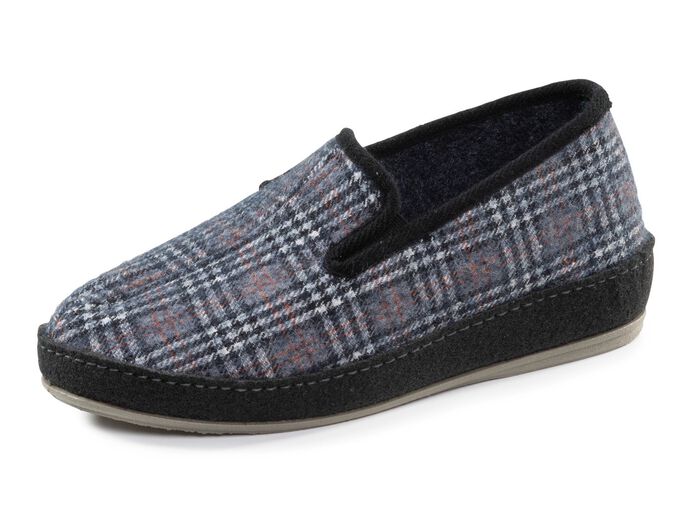 Textil-Hausschuh mit anatomisch geformtem Fu&szlig;bett BLAUGRAU-MULTICOLOR