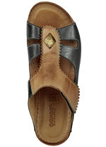 Gemini, bequeme Damen-Pantoletten, Weite G, mit Klettverschluss SCHWARZ-COGNAC