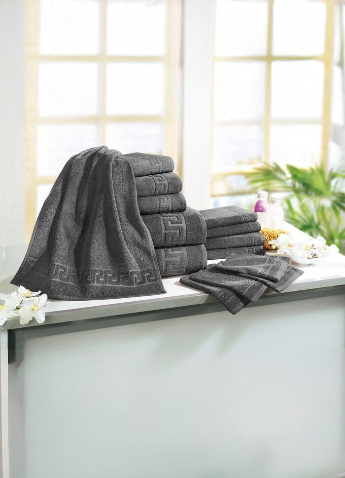 Frottierserie mit M&auml;ander-Jacquard-Struktur ANTHRAZIT