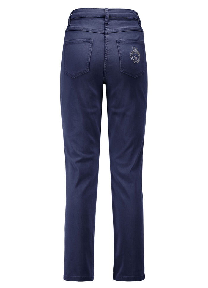 Edeljeans mit Stickerei in 7/8-Länge DUNKELBLAU