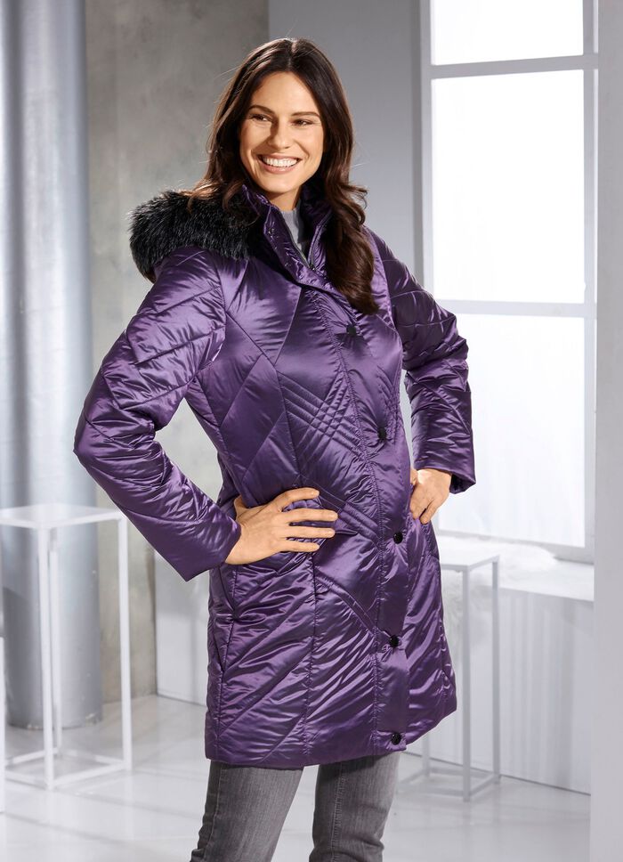Longjacke mit abnehmbarer Kapuze VIOLETT