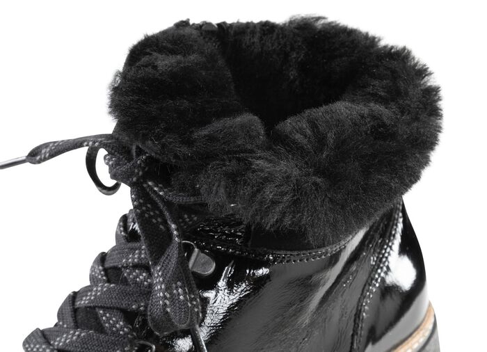 Waldl&auml;ufer Schn&uuml;r-Stiefelette mit kuscheligem Kragen aus Lammfell SCHWARZ