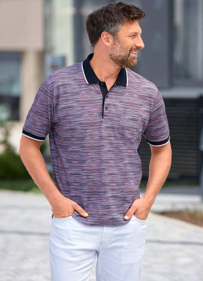 Poloshirt mit Brusttasche KORALLE-AQUA MELIERT