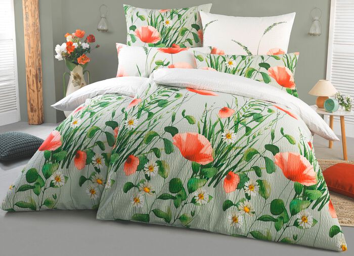 Beidseitig bedruckte Bettw&auml;sche-Garnitur in Seersucker-Qualit&auml;t 